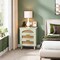 Retro Green 3-Drawer Wooden Nightstand with Rattan Accents and Gold Handles for Bedroom